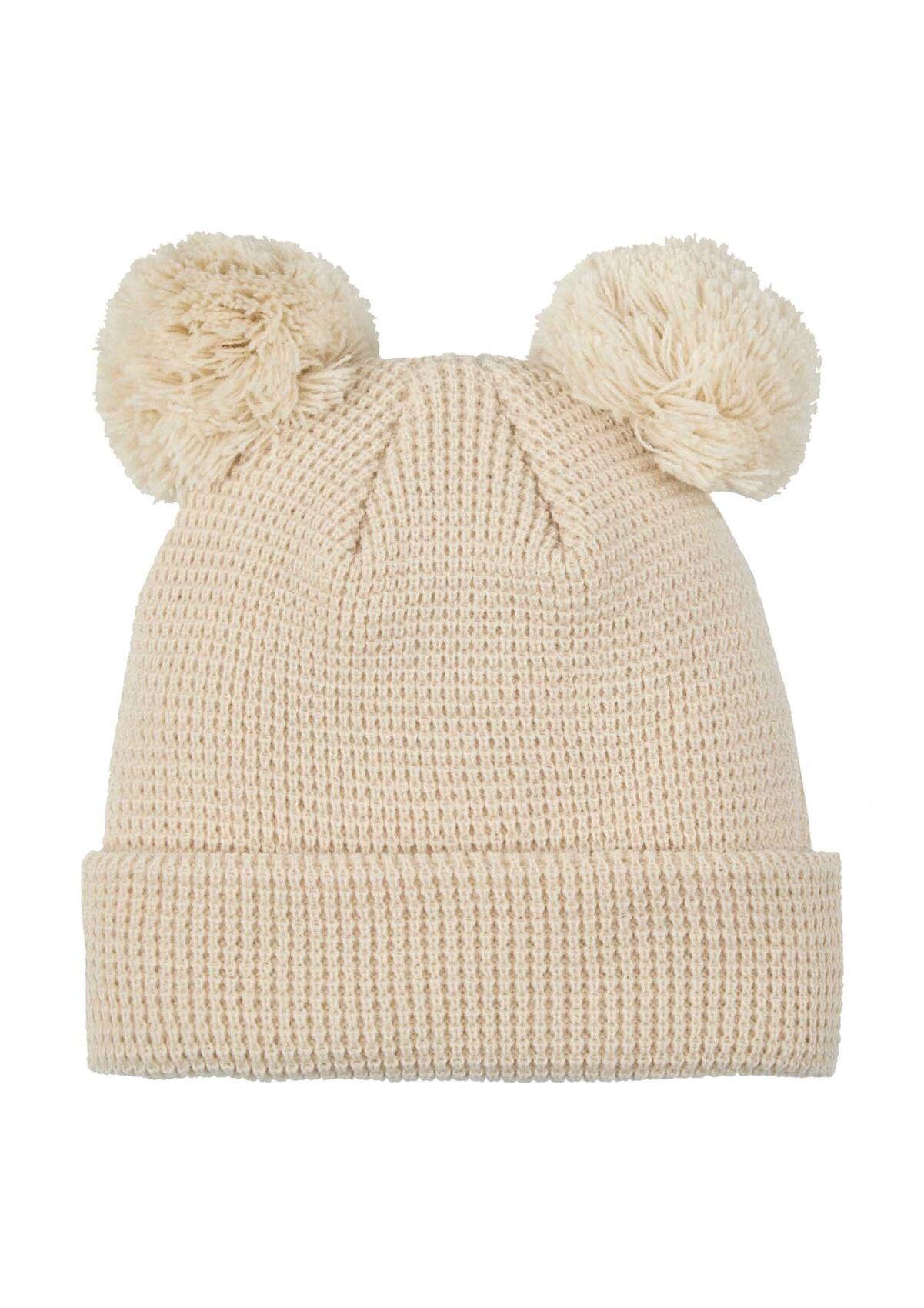 Babymütze New Era beige, Doppel-Bommel